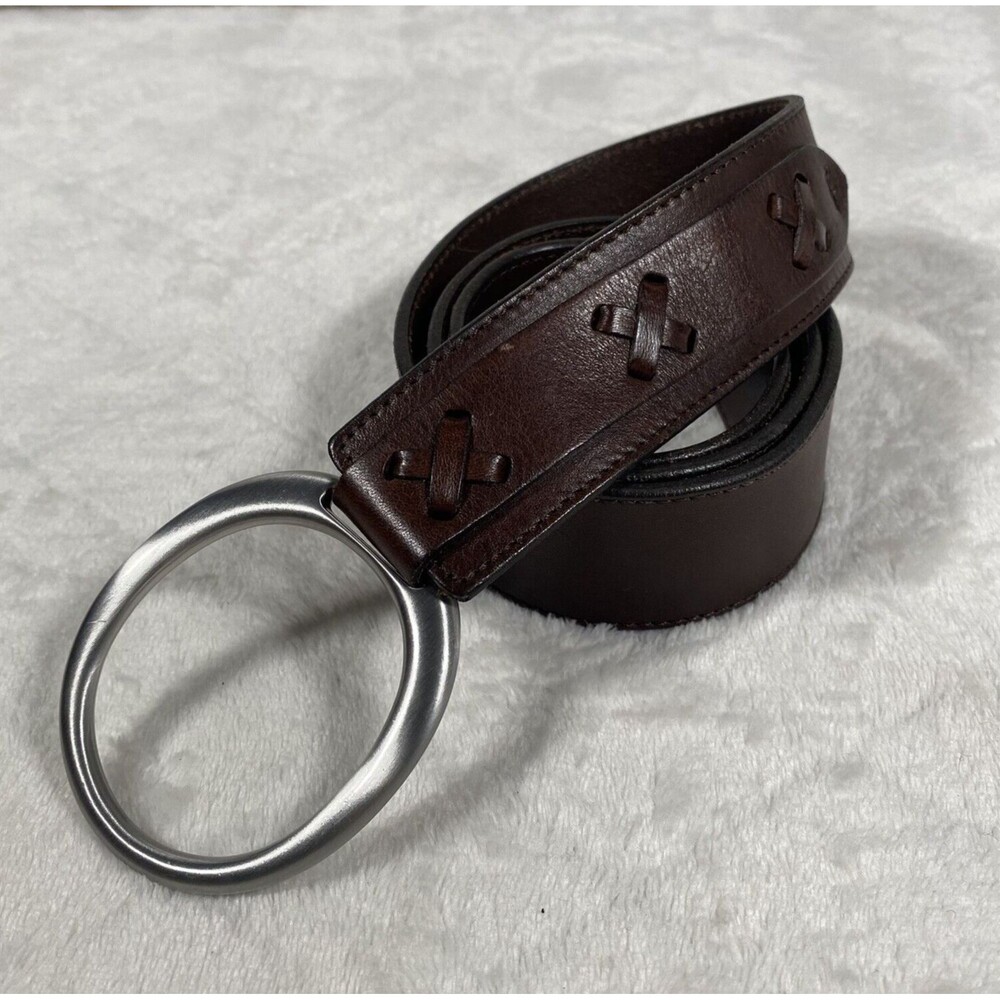 Vintage Eddie Bauer Brown Leather Belt Brass D Ring Women's Sz M Classic